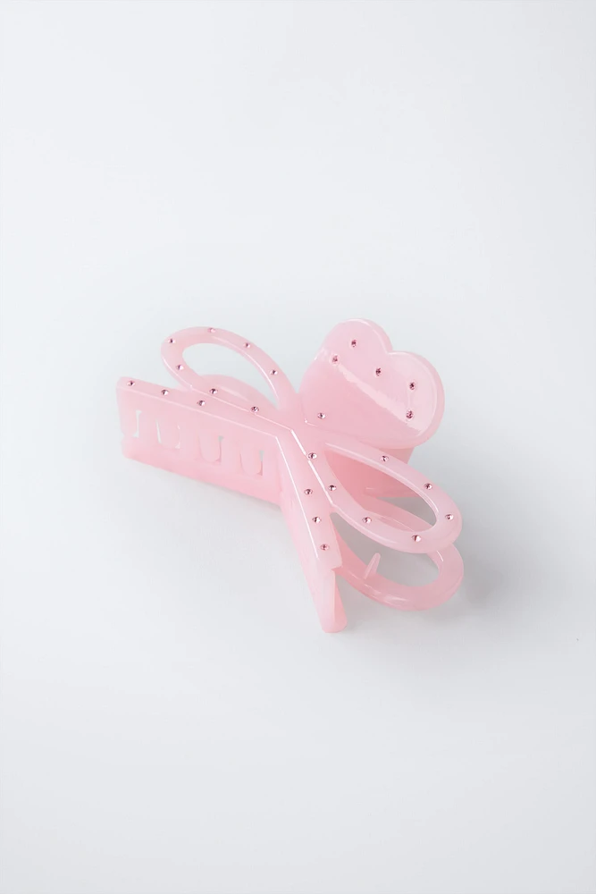 RHINESTONE BOW AND HEART HAIR CLIP