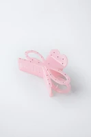 RHINESTONE BOW AND HEART HAIR CLIP