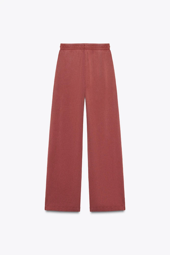 WASHED EFFECT WIDE LEG PANTS