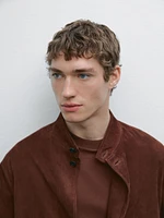 Suede leather stand collar jacket