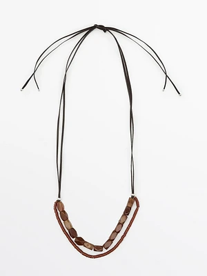 Leather double cord stone necklace