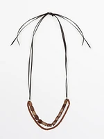 Leather double cord stone necklace
