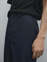 Slim fit cotton blend trousers.
