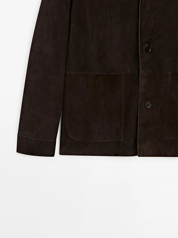Veste avec poche plaquée en cuir finition daim