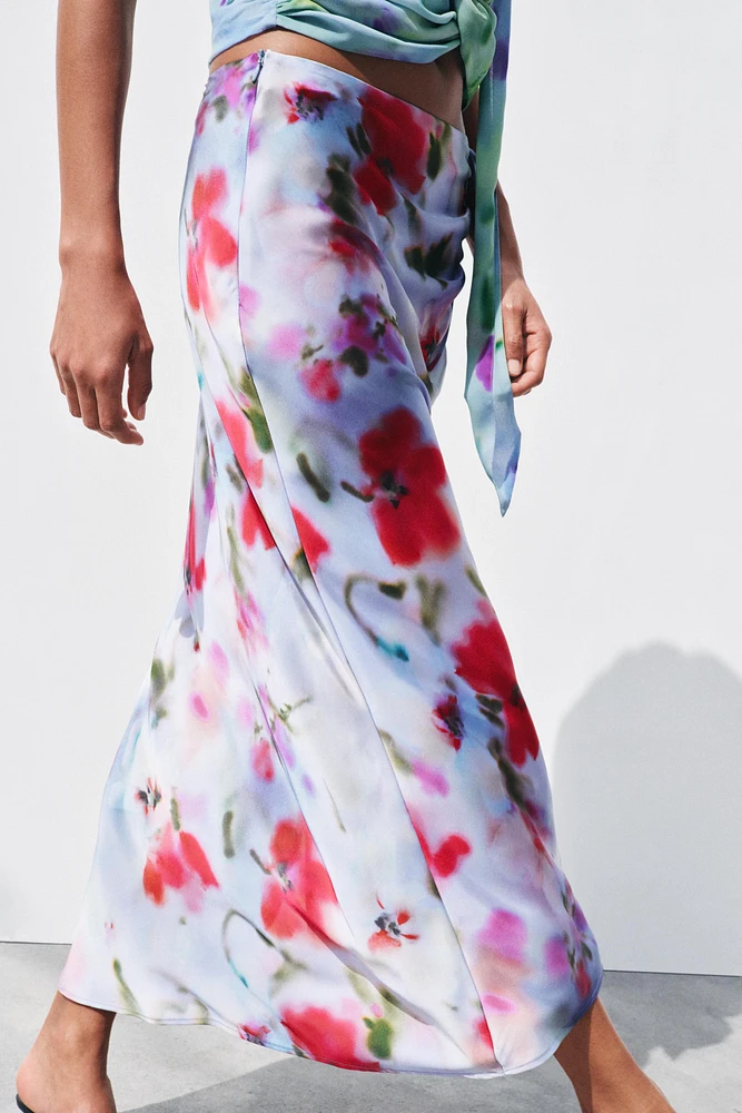 PRINTED SATIN EFFECT MIDI SKIRT
