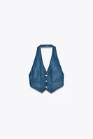 OPEN BACK DENIM TRF TOP