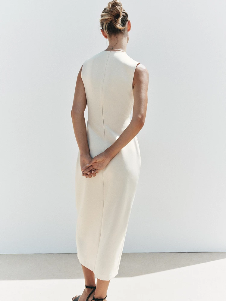 BELTED CREPE MIDI DRESS