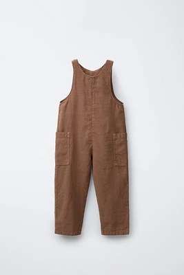 LINEN COTTON STRIPE OVERALLS