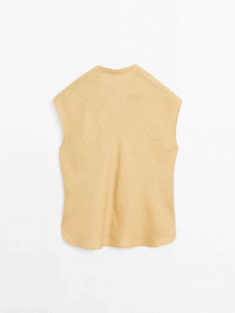 100% linen flowing blouse with open neck