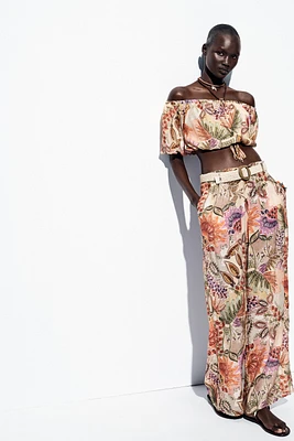 PRINTED BELTED PANTS