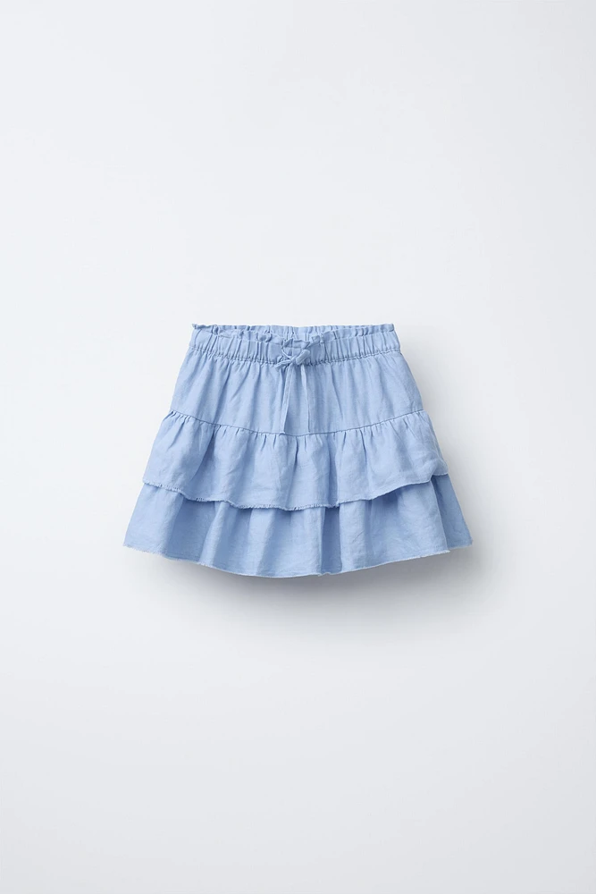 JUPE-SHORT EN LIN À VOLANTS