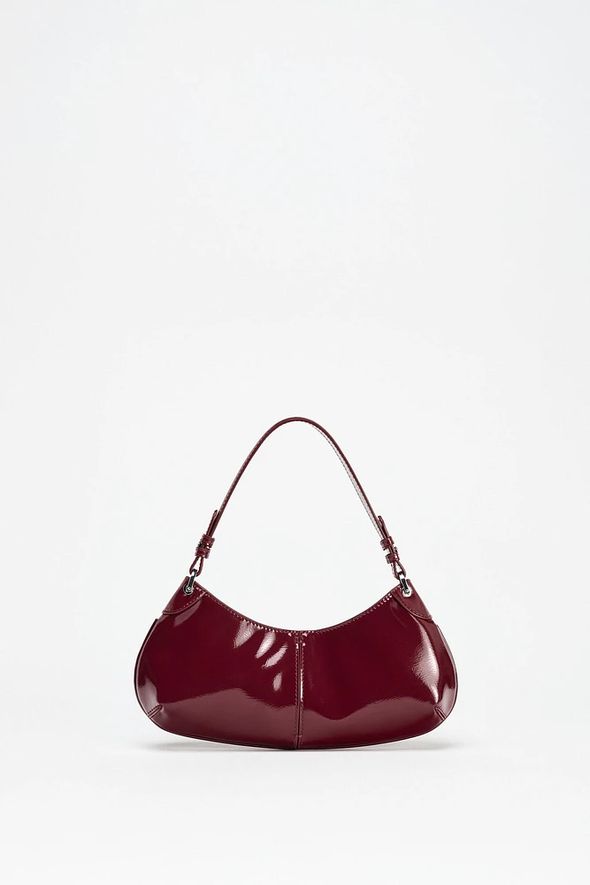 FAUX PATENT LEATHER FINISH SHOULDER BAG