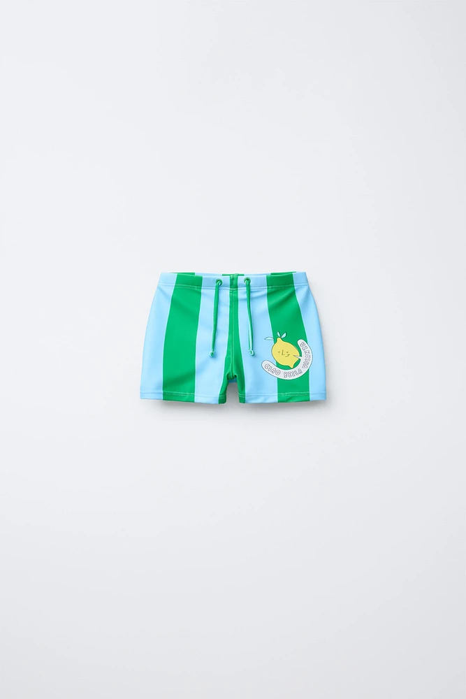 3-6 YEARS/STRIPED LEMON SWIM TRUNKS