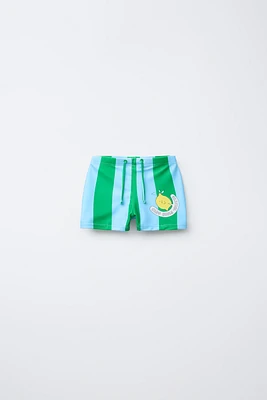 3-6 YEARS/STRIPED LEMON SWIM TRUNKS