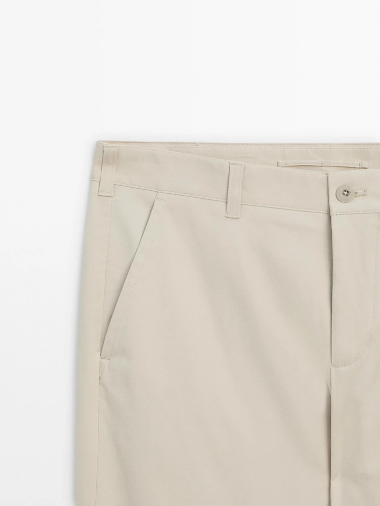 Cotton blend slim fit trousers