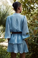 BELTED RUFFLED DRESS