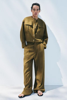 PANTALON À PINCES EN MÉLANGE DE LIN COLLECTION ZW