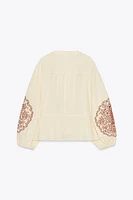 EMBROIDERED DRAWSTRING BLOUSE