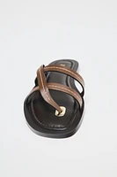 LEATHER STRAPPY FLAT SANDALS