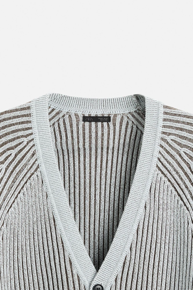 CONTRAST RIBBED CARDIGAN
