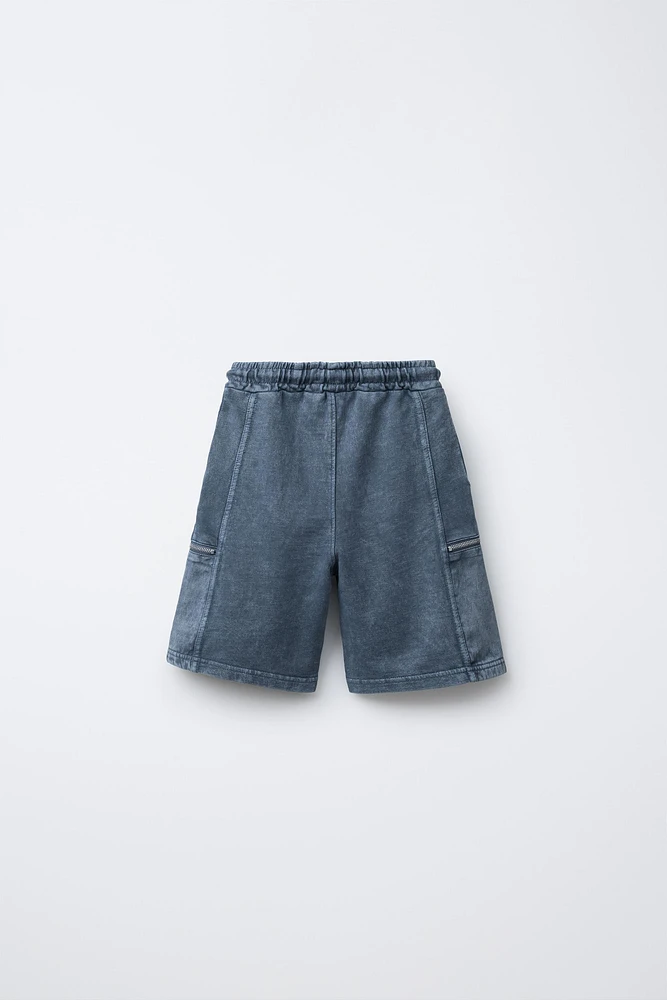 WASHED EFFECT ZIP POCKET SHORTS