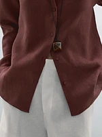 100% linen open collar shirt