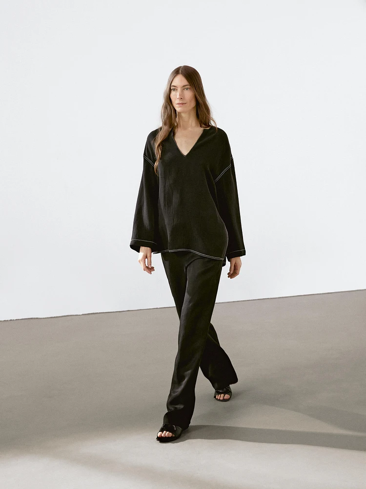 Straight-leg trousers with waist detail