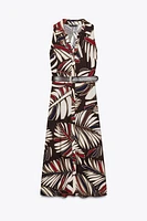 BELTED PRINTED MIDI DRESS