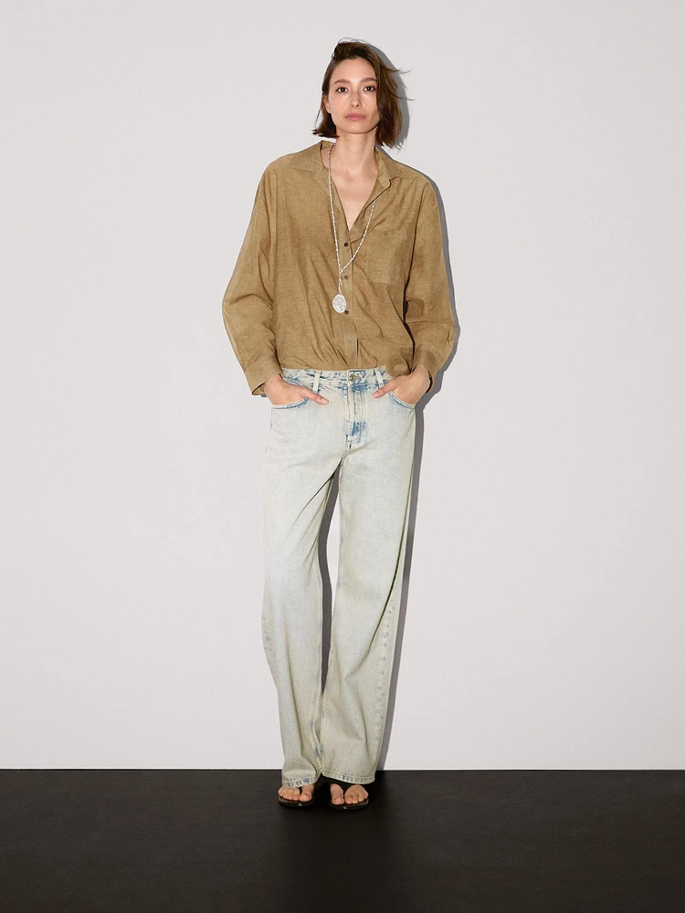 Faded mid-rise wide-leg jeans