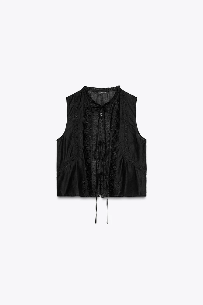 TIE EMBROIDERED TOP