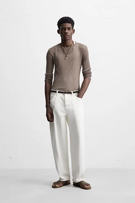 SEMI-SHEER RIBBED T-SHIRT