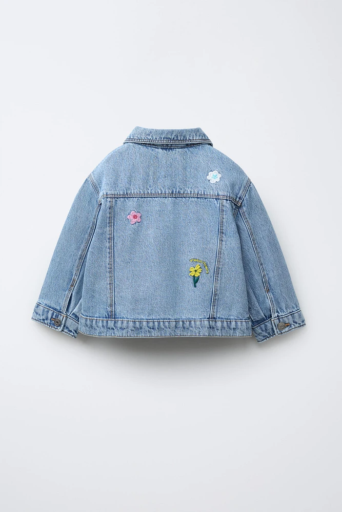 VESTE EN DENIM FLEURS BRODÉES