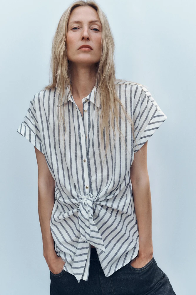 CHEMISE À RAYURES NŒUD AVEC LIN