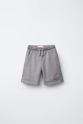 PLUSH SHORTS WITH EMBROIDERED LABEL
