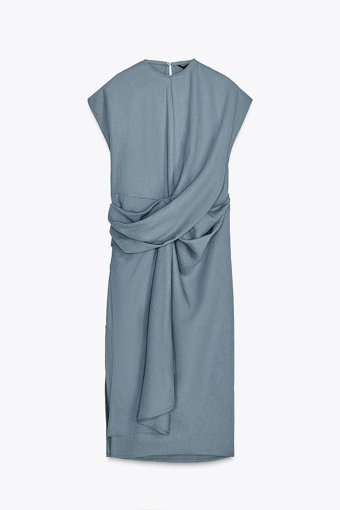 LINEN BLEND DRAPED DRESS ZW COLLECTION