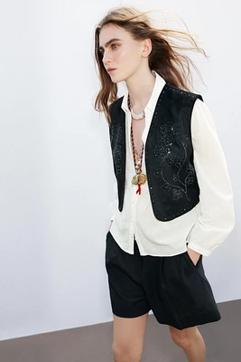 SPARKLY FAUX SUEDE VEST