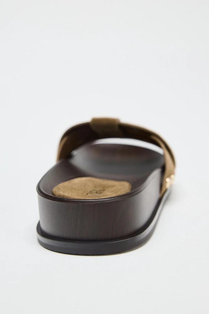 LEATHER PLATFORM SLIDES