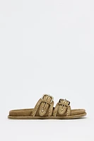 EMBROIDERED SUEDE SLIDE SANDALS