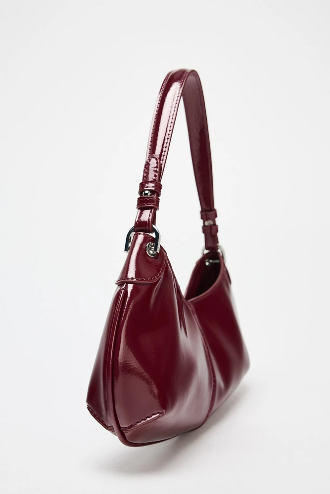 FAUX PATENT LEATHER FINISH SHOULDER BAG