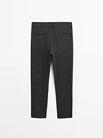100% linen trousers with check detail