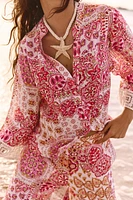 PRINTED BLOUSE WITH GUIPURE LACE SLEEVES