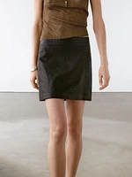 Textured nappa leather mini skirt