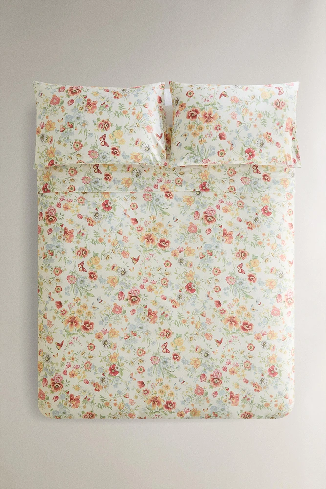 HOUSSE DE COUETTE SATIN IMPRIMÉ FLEURS