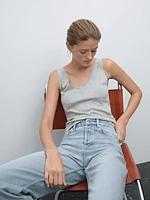 Cotton blend top with blonde lace detail