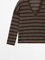 100% linen striped knit sweater