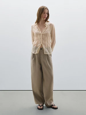 Pantalon large mid-rise 100 % lin