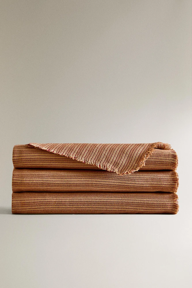 STRIPED COTTON TABLECLOTH WITH FRINGING