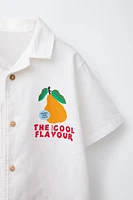 LINEN-BLEND FRUIT PRINT SHIRT