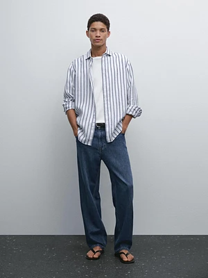 Regular fit striped linen shirt