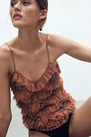 EMBROIDERED RUFFLED TOP